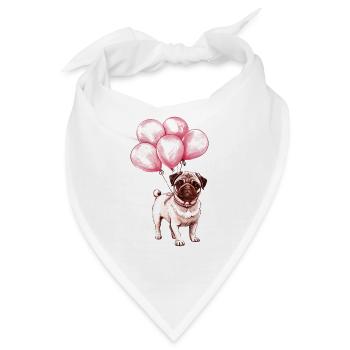 Mops mit Luftballons - Bandana - Weiß - Vorne