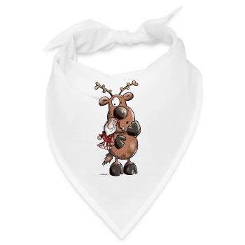 Rentier knuddelt Weihnachtsmann - Bandana - Weiß - Vorne