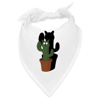 Katze als Kaktus im Blumentopf mit Schatten - Bandana - Weiß - Vorne