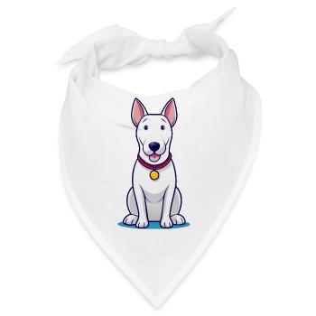 Strenger Bullterrier sitzt stolz - Bandana - Weiß - Vorne