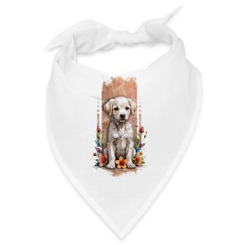 Blumenbegleiter: Labrador-Welpe inmitten von Blüten - Bandana - Weiß - Vorne