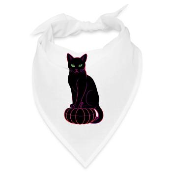 Neonkatze auf schwarzem Kürbis - Bandana - Weiß - Vorne