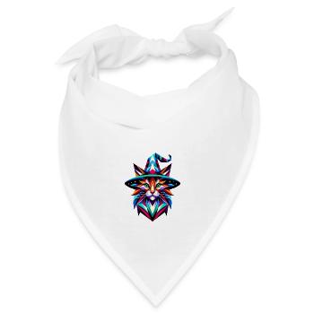 Geometrische Hexenkatze: Lebendige Polygon-Kunst - Bandana - Weiß - Vorne