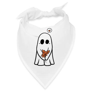 Halloween Geist mit einem Herbst Blatt - Bandana - Weiß - Vorne