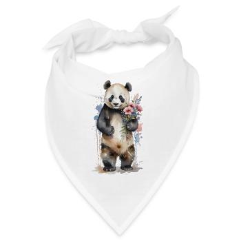 Sanfter Riese mit Blumen - Aquarell Panda - Bandana - Weiß - Vorne