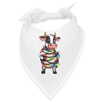 Kuh in Licherkette verwickelt - im Weihnachtsglanz - Bandana - Weiß - Vorne