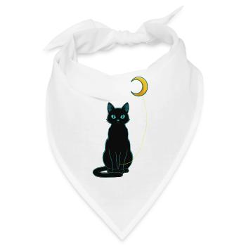 Schwarze Katzennacht mit Mondballon - Bandana - Weiß - Vorne
