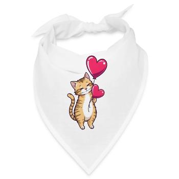 Katze mit Herz Ballon Geschenk Geburtstag - Bandana - Weiß - Vorne