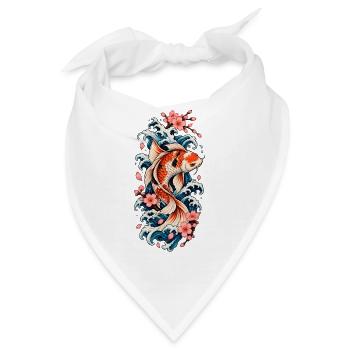 Koi in Wellen und Sakura - Bandana - Weiß - Vorne