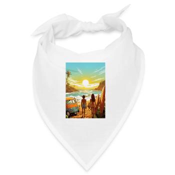 Strandszene mit Surfbrett - Bandana - Weiß - Vorne