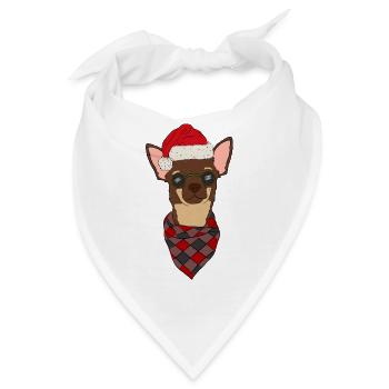 Schoko Chihuahua mit Weihnachtsmütze - Bandana - Weiß - Vorne