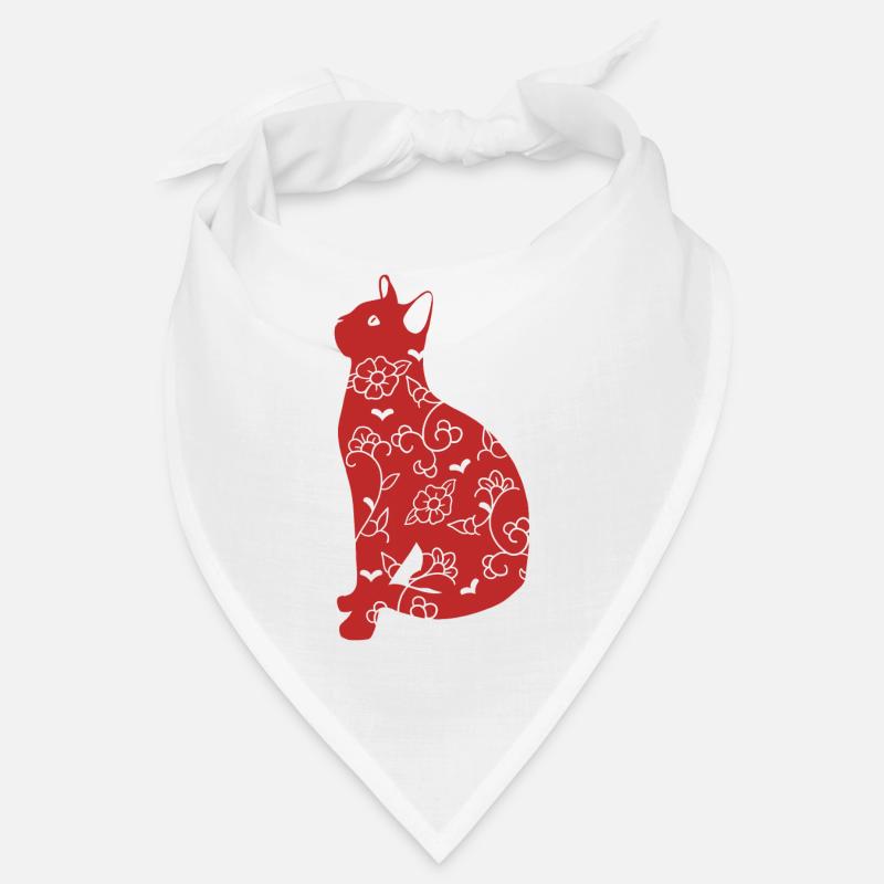 Rote Katze Chinoiserien - Bandana - Weiß