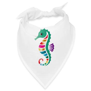 Buntes Seepferdchen | Maritimes Kunstmotiv  - Bandana - Weiß - Vorne