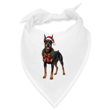 Dobermann Hund an Weihnachten  - Bandana - Weiß - Vorne