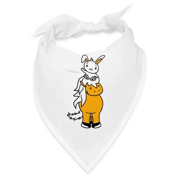 Hase Pferd reiten Reiter Pony Pferdchen winken Süß - Bandana - Weiß - Vorne