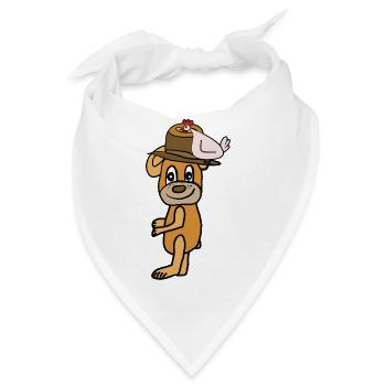 Hundeheld mit Hut und Hahn - Bandana - Weiß - Vorne