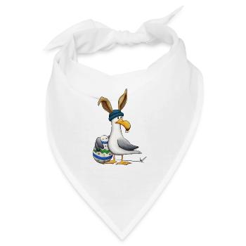 Norddeutscher Osterhase Nordsee Ostsee Möwe mit Ei - Bandana - Weiß - Vorne