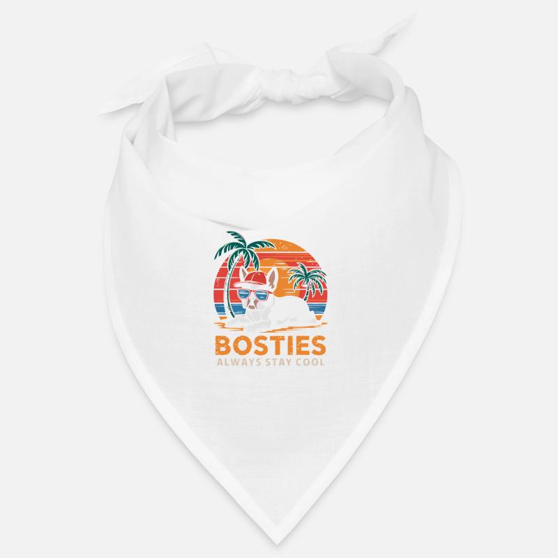Cooler Bostie Boston Terrier unter Palmen am St Bandana