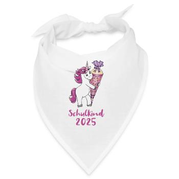 Einhorn mit Zuckertüte Einschulung Schulkind 2025 - Bandana - Weiß - Vorne