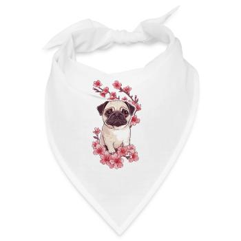 Mops mit Blüten - Bandana - Weiß - Vorne