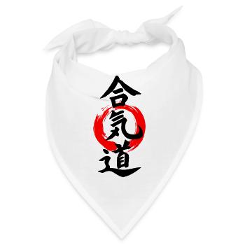 Aikido-Logo in japanischem Kanji-Rot Enso-Zen-Kreis - Bandana - Weiß - Vorne