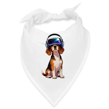 Süßer Beagle Hund Cartoon Gamer Zocker VR - Bandana - Weiß - Vorne