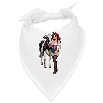 Pinup-Bauernfrau mit Kuh - Bandana - Weiß - Vorne