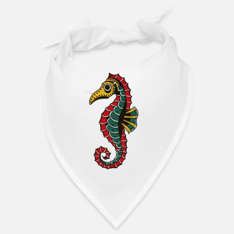 Hippocampe avec masque de peste – Style de tatouage Bandana