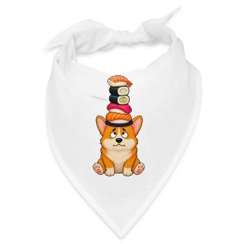 Corgi Balancing Sushi Stack Lustiges Design - Bandana - Weiß - Vorne