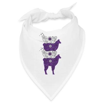 Alpaka Familie Lila Weiße Blumenmuster - Bandana - Weiß - Vorne