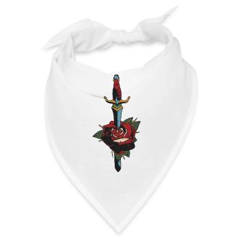 Dolch durchbohrt rosa Blume Old School Tattoo - Bandana - Weiß - Vorne