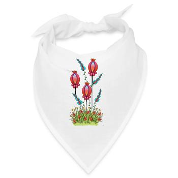 Mohnkapsel Zeichnung abstrakt bunt, Hingucker - Bandana - Weiß - Vorne