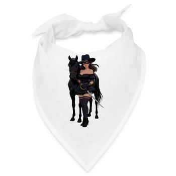 Zorro-Frau mit schwarzem Pferd - Bandana - Weiß - Vorne