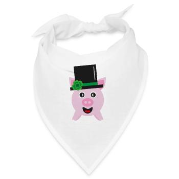 Neujahr Glücksschwein mit Kleeblatt. - Bandana - Weiß - Vorne