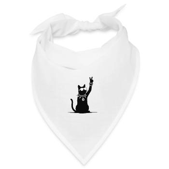 Rocker Katze mit Victory Zeichen - Bandana - Weiß - Vorne