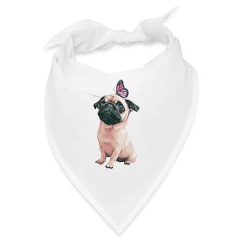 Mops mit Schmetterling - Bandana - Weiß - Vorne