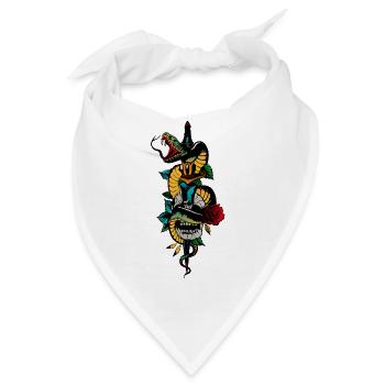 Kopf des Todes Schlange Schädel alte Schule Tattoo Dolch - Bandana - Weiß - Vorne