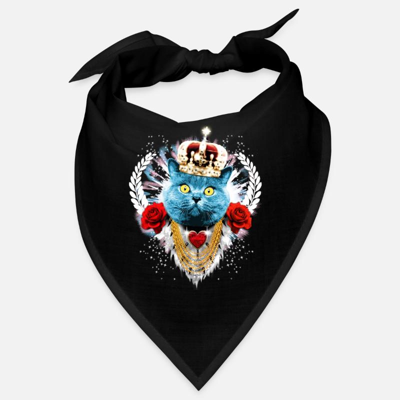 Blue Cat The King - cat crown laurel roses Bandana