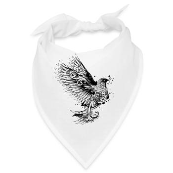Zeichnung einer ornamental verzierten Taube - Bandana - Weiß - Vorne