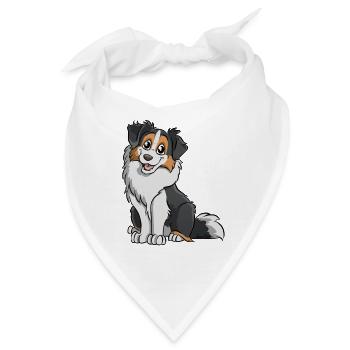 Schwarz Tricolor Australian Shepherd - Bandana - Weiß - Vorne