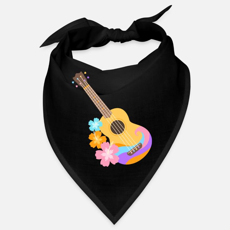 Colorful Ukulele Wave Pattern with Hibiscus Flowers Bandana