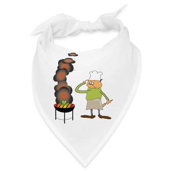 Griller mit lustiger GRILLE auf dem Grill - Bandana - Weiß - Vorne