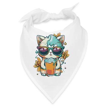Sommer-Coolness: Katze mit Sonnenbrille - Bandana - Weiß - Vorne