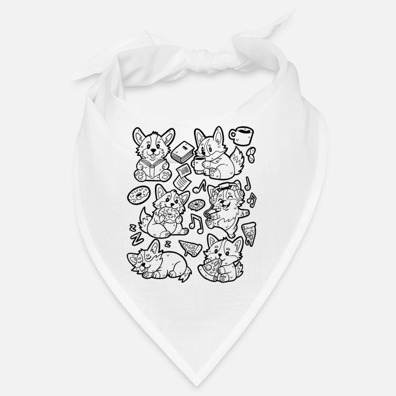 Corgi Doodle: Coffee, Pizza, Donut, Music, Book Bandana