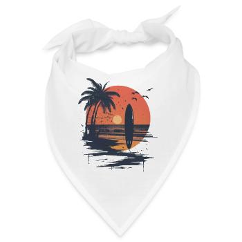 Surfbrett Sonnenuntergang und Palmen - Bandana - Weiß - Vorne