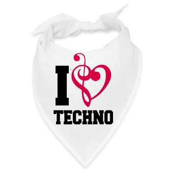 I Love Techno Musik Musiknote Liebe Herz Bass Note - Bandana - Weiß - Vorne