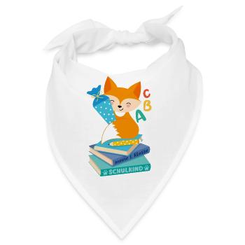 Fuchs mit Schultüte auf Bücherstapel Einschulung - Bandana - Weiß - Vorne