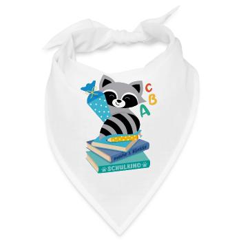 Waschbär mit Schultüte auf Bücherstapel - Bandana - Weiß - Vorne