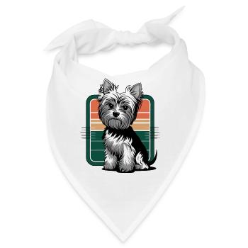 Niedlicher Yorkshire Terrier Vor Retro Hintergrund - Bandana - Weiß - Vorne