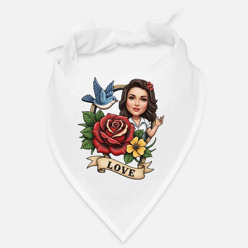 Portrait florale romantique avec oiseau Bandana
